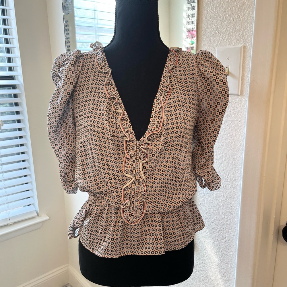 Max Studio Floral Ruffle Blouse